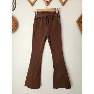 Brown womens flare leg jeans hi rise stretch 24 y2k vibes 90s hippie